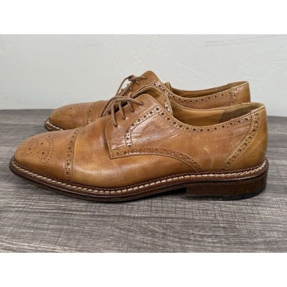 Mezlan Spain Brown Calfskin Leather Dress Shoes Men's 9.5 Cap-toe Derby Oxfords - Picture 6 of 12
